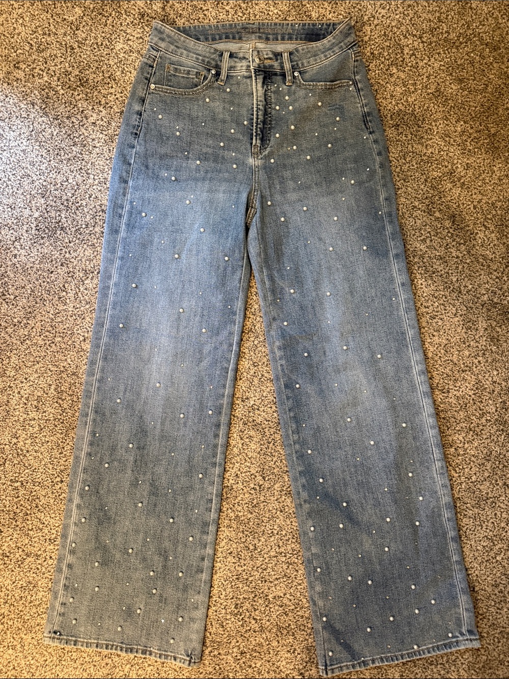 Chico's Pearl-Embellished Light Blue Straight-Leg Jeans